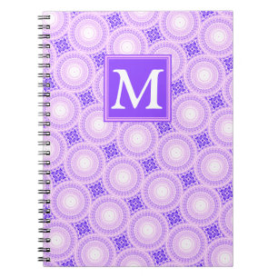 Caderno Espiral Padrão dos círculos roxos do monograma