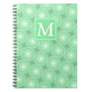 Caderno Espiral Padrão dos círculos verdes primavera do monogram
