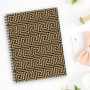Caderno Espiral Padrão dos Quadrados-Chave Gregos Meander Brown