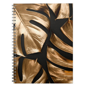 Caderno Espiral padrão Dourado das folhas de monstera
