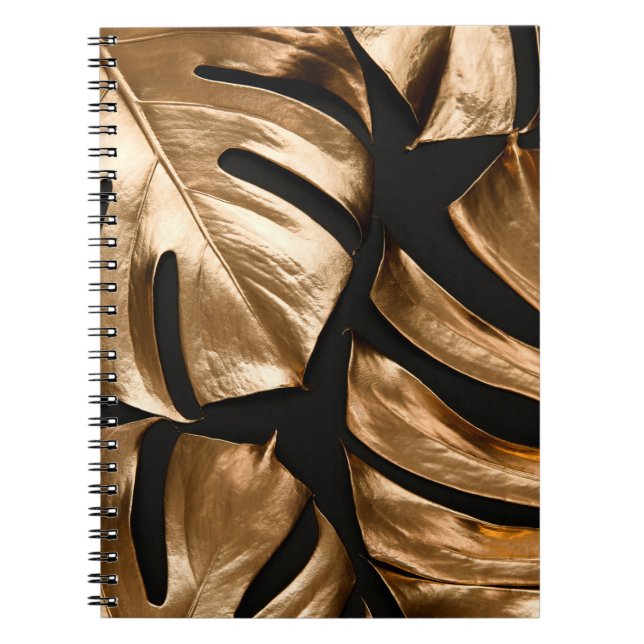 Caderno Espiral padrão Dourado das folhas de monstera (Frente)