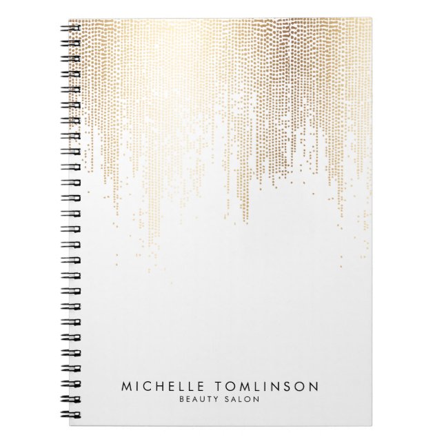 Caderno Espiral Padrão Dourado de Chuva de Confetti Luxe Faux (Frente)