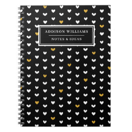Caderno Espiral Padrão Dourado de Coração do Dia de os namorados d