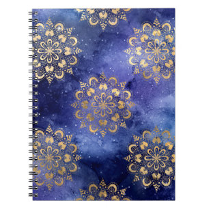 Caderno Espiral Padrão Dourado e azul de Dharma Mandala