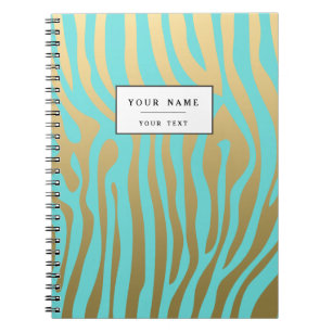 Caderno Espiral Padrão Dourado e azul de faixa de zebra