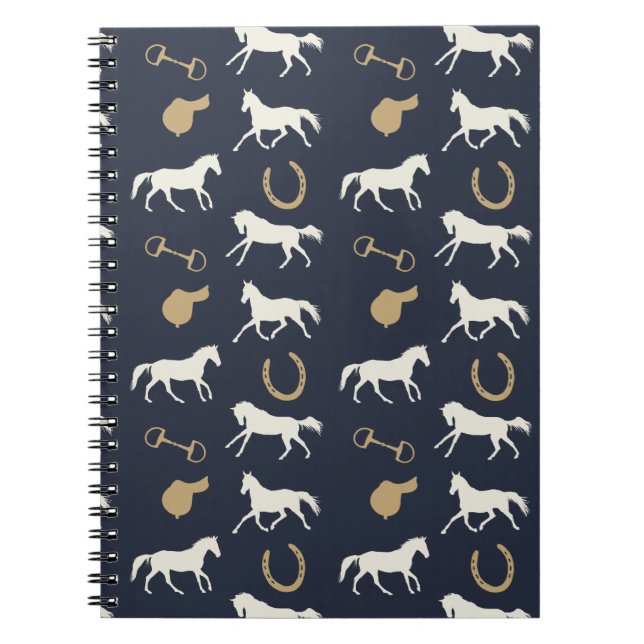 Caderno Espiral Padrão Dourado e marfim de cavalos inglês (Frente)