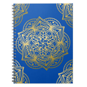 Caderno Espiral Padrão Elegante de Mandala Dourada e Azul