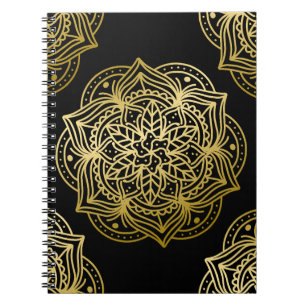 Caderno Espiral Padrão Elegante Dourado e Black Mandala