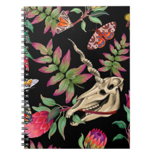 Caderno Espiral Padrão Escuro do Unicórnio da Floresta Mágica.