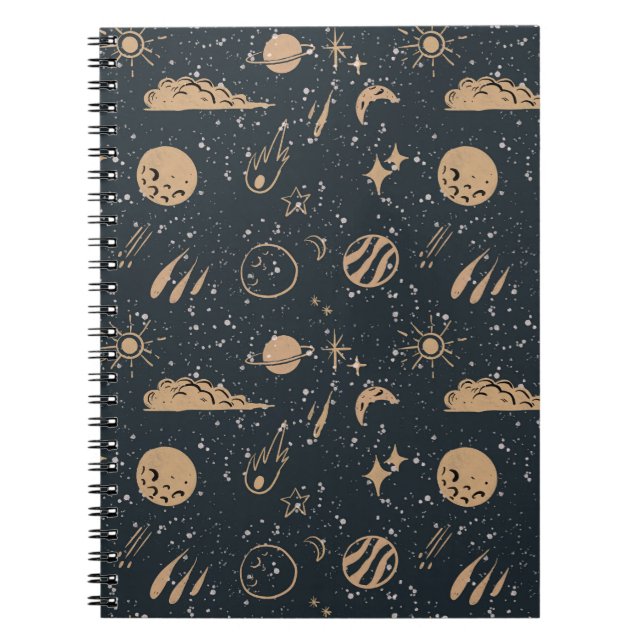 Caderno Espiral Padrão Espacial Celestial Vintage (Frente)