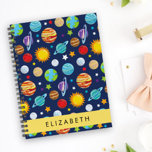 Caderno Espiral Padrão Espacial, Planetas, Estrelas, Cosmos, Seu N