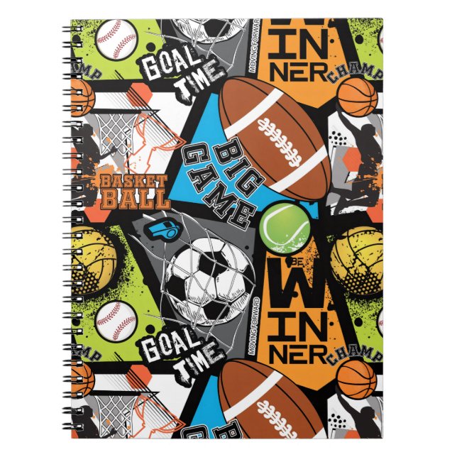 Caderno Espiral Padrão Esportivo Com Bolas (Frente)