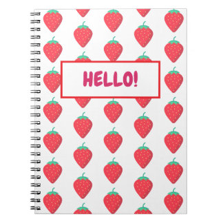 Caderno Espiral Padrão Estético de Morango Fofo Kawaii