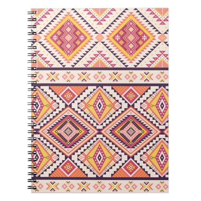 Caderno Espiral Padrão étnico colorido uniforme (Frente)