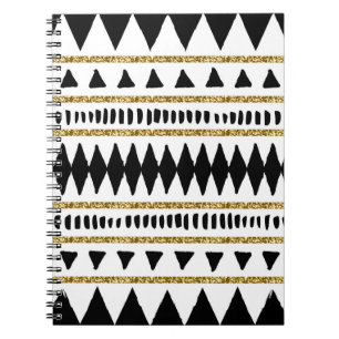 Caderno Espiral Padrão Étnico Dourado negro