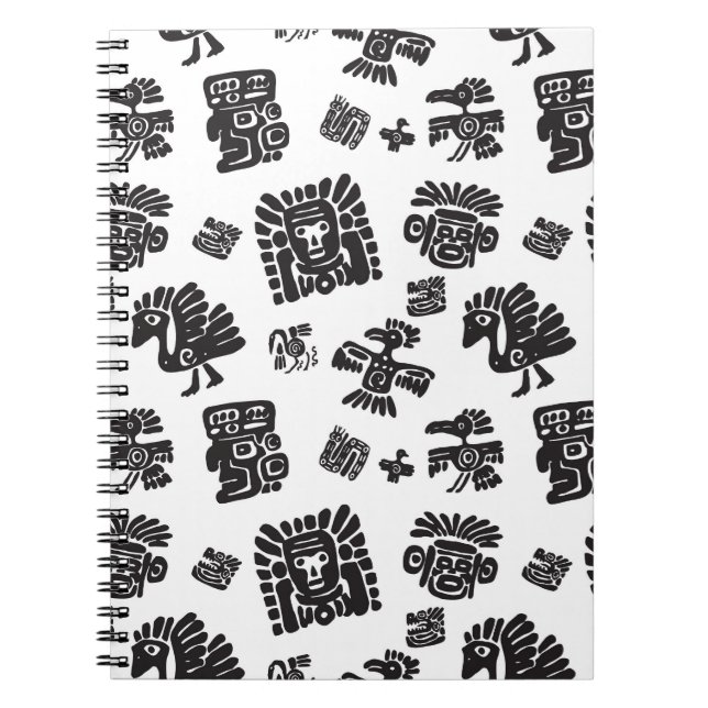 Caderno Espiral Padrão Étnico Preto Maya (Frente)