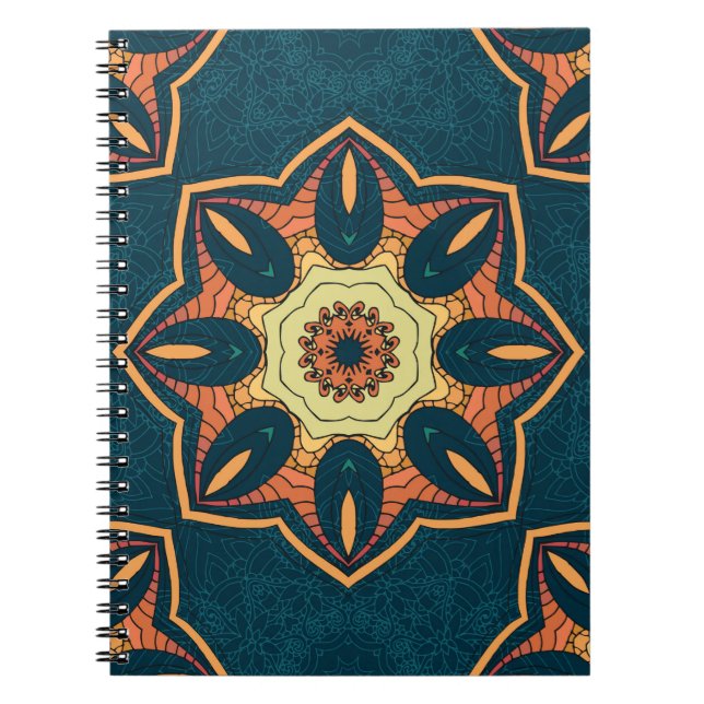 Caderno Espiral Padrão étnico uniforme com mandala. ilustração (Frente)