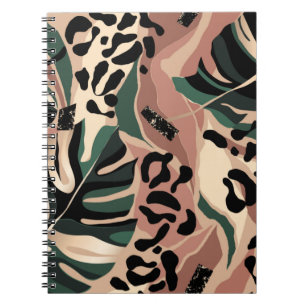 Caderno Espiral Padrão exótico moderno com pele-leopardo. Criati