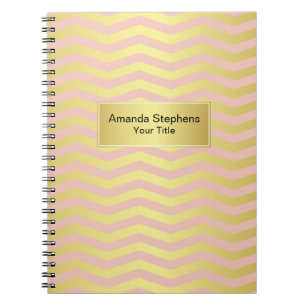 Caderno Espiral Padrão Feminino Rosa e Dourado de Stripes Chevron
