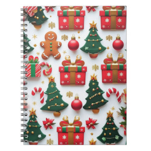 Caderno Espiral Padrão Festivo de Natal