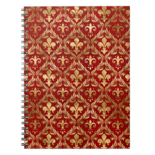 Caderno Espiral Padrão Fleur-de-lis vermelho luxuoso