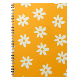 Caderno Espiral Padrão Flor Simples Floral Branco Retroativo