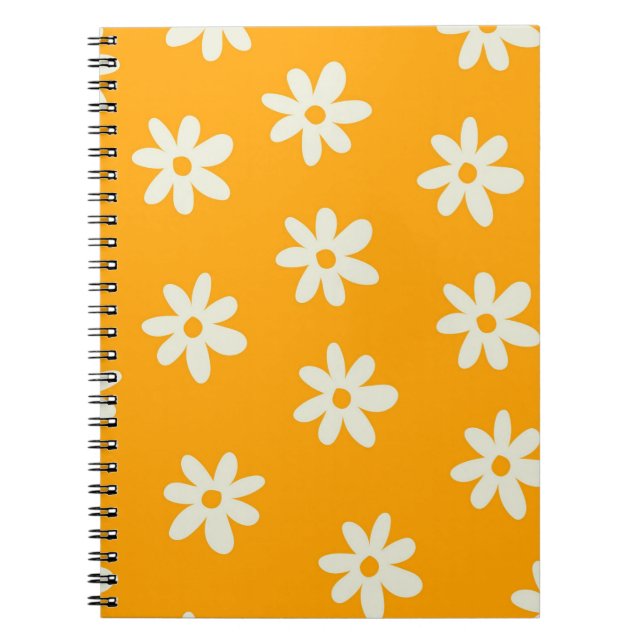 Caderno Espiral Padrão Flor Simples Floral Branco Retroativo (Frente)