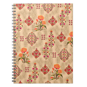 Caderno Espiral Padrão floral abstrato mughal sem costura