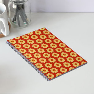 Caderno Espiral Padrão Floral Amarelo Dahlia em Vermelho