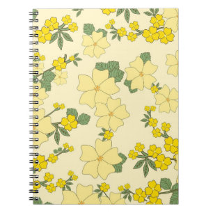 Caderno Espiral Padrão Floral Amarelo de Primavera