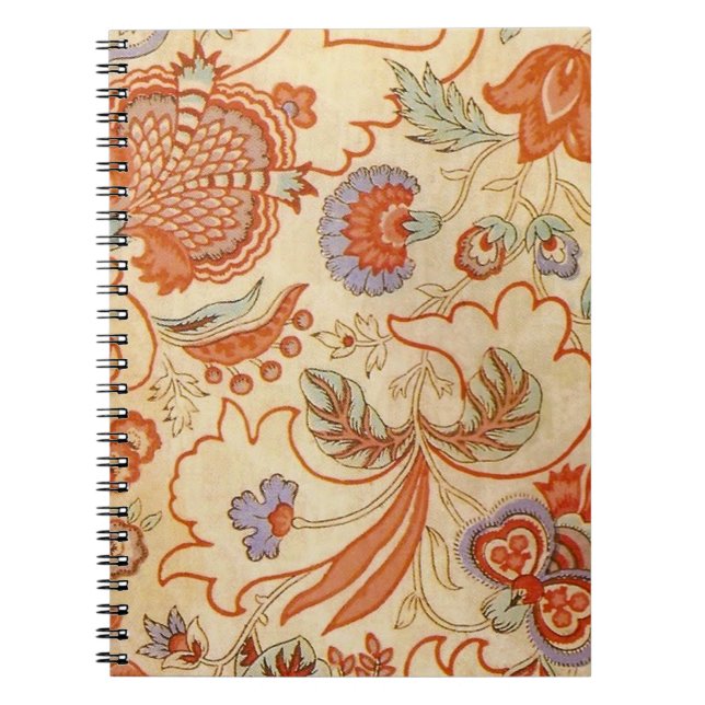 Caderno Espiral Padrão Floral Antiquado Chintz Paisley (Frente)