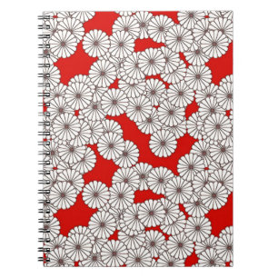 Caderno Espiral Padrão floral Art Deco - branco em vermelho