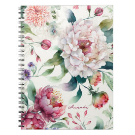 Caderno Espiral Padrão floral asiático delicado e elegante de aqua