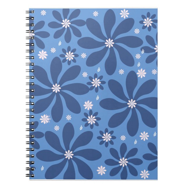 Caderno Espiral Padrão Floral Azul - Acesso ao Na moda (Frente)