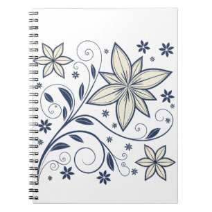 Caderno Espiral Padrão Floral Azul do Marinho Elegante