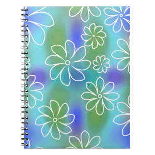 Caderno Espiral Padrão Floral Azul e Verde Sem Olhos