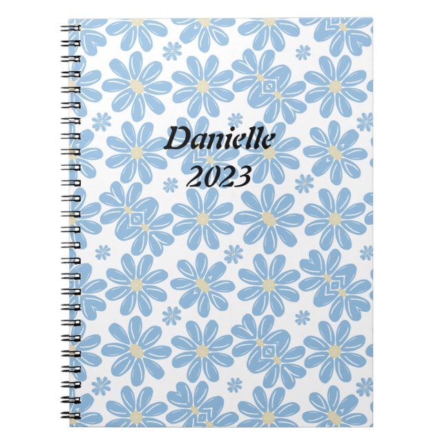 Caderno Espiral Padrão Floral Azul - Notebook Personalizado (Frente)