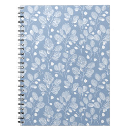 Caderno Espiral Padrão Floral Azul Suave Escandinavo Folha Branca