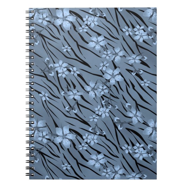 Caderno Espiral Padrão floral, azul, tigre (Frente)