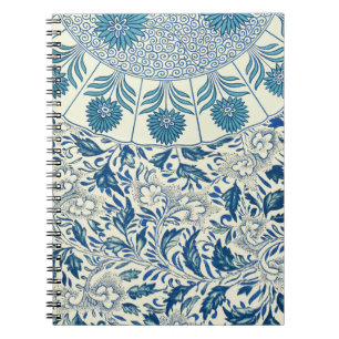 Caderno Espiral Padrão floral azul Vintage