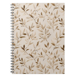 Caderno Espiral Padrão Floral Bege de Folha de Oliveira Botânica