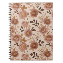 Caderno Espiral Padrão Floral Bege Flor de Rosa Empoeirada Boho