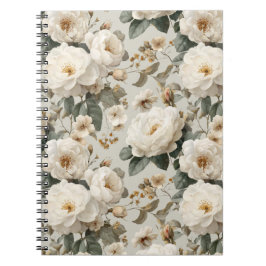Caderno Espiral Padrão Floral Bege Rosa Branco Suave 