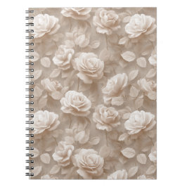 Caderno Espiral Padrão Floral Bege Rosa Creme Romântico