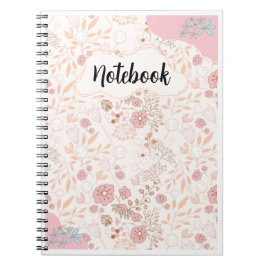 Caderno Espiral Padrão Floral Bege Rosa - Feminino Elegante