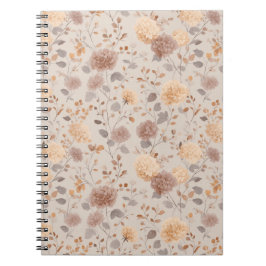 Caderno Espiral Padrão Floral Bege Rosa Neutro Suave