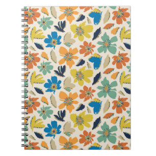 Caderno Espiral Padrão Floral Boho Desenhado à Mão Abstrato