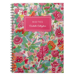 Caderno Espiral Padrão Floral bonito - Nome Magenta