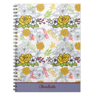 Caderno Espiral Padrão floral botânico colorido personalizado