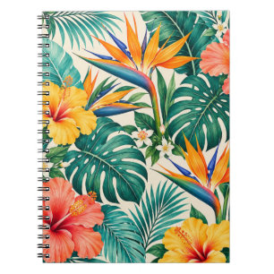 Caderno Espiral Padrão Floral Botânico Paraíso Tropical